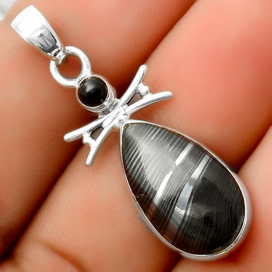 Crown Of Silver Psilomelane Black Malachite & Black Onyx Silver Pendant P-1243 SDP113266