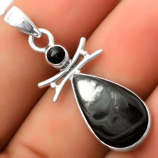 Crown Of Silver Psilomelane Black Malachite & Black Onyx Silver Pendant P-1243 SDP113276