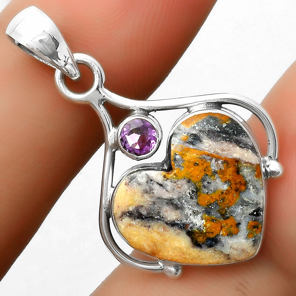 Heart Indian Blanket Jasper & Amethyst Pendant P-1575 SDP113496