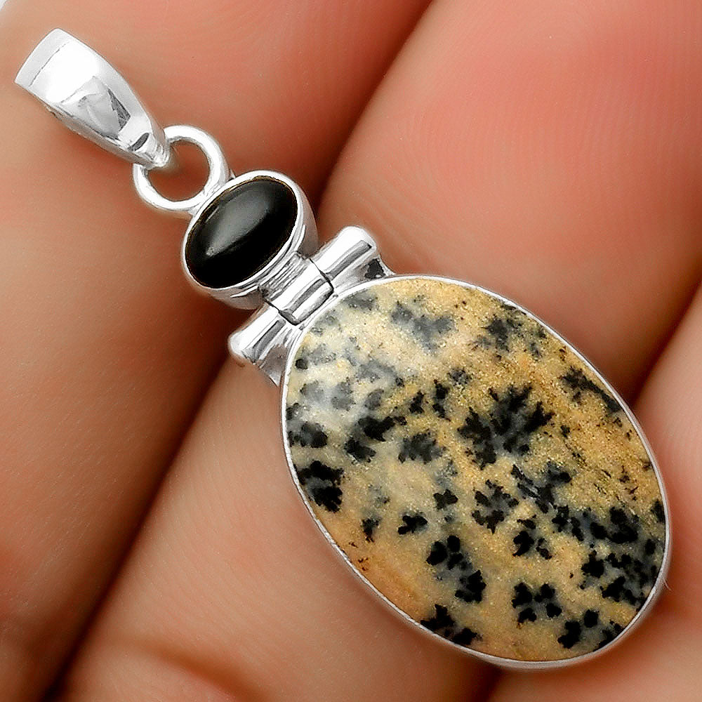 Russian Honey Dendrite Opal Black Onyx Pendant P-1108 SDP113548