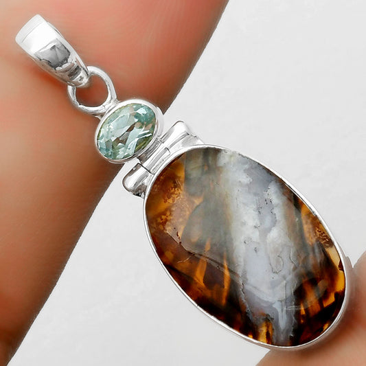 Tube Agate - Turkish & Sky Blue Topaz Pendant P-1108 SDP113552