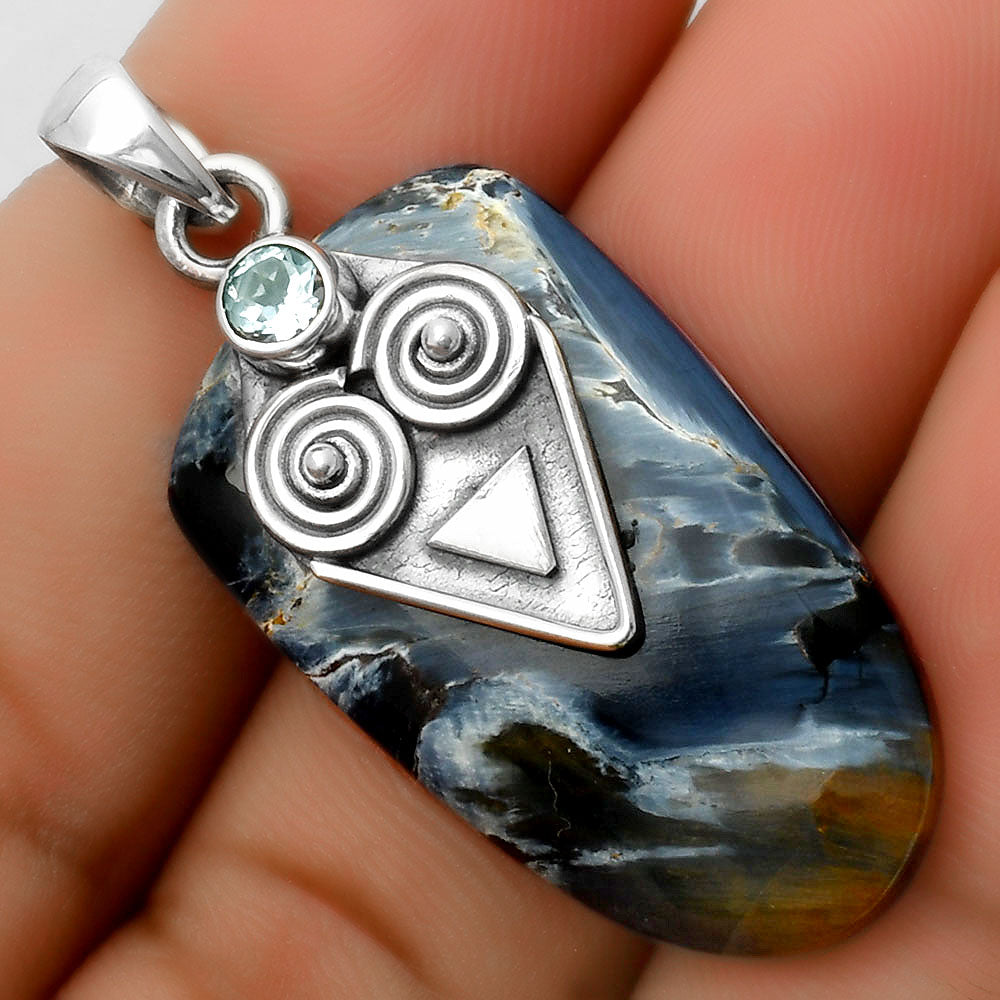 Pietersite - Namibia & Sky Blue Topaz Pendant P-1247 SDP113627