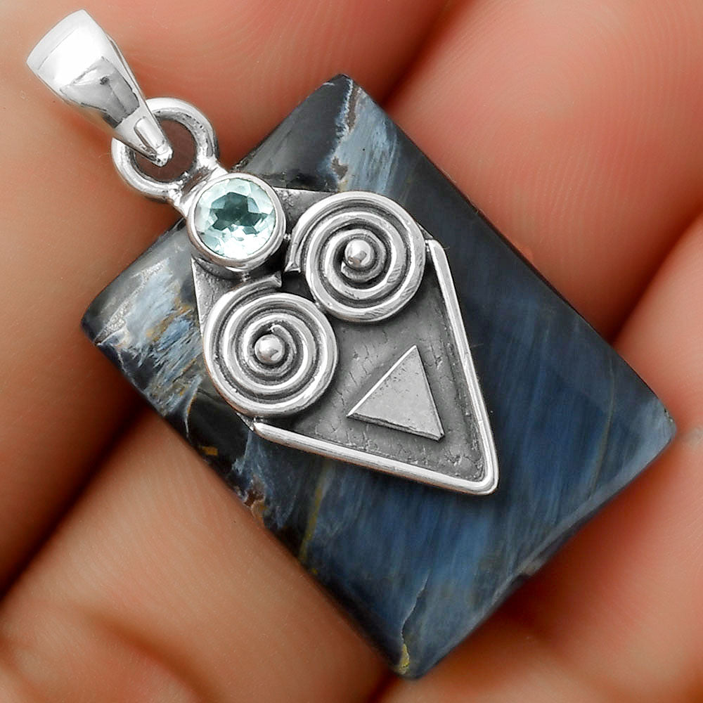 Pietersite - Namibia & Sky Blue Topaz Pendant P-1247 SDP113653