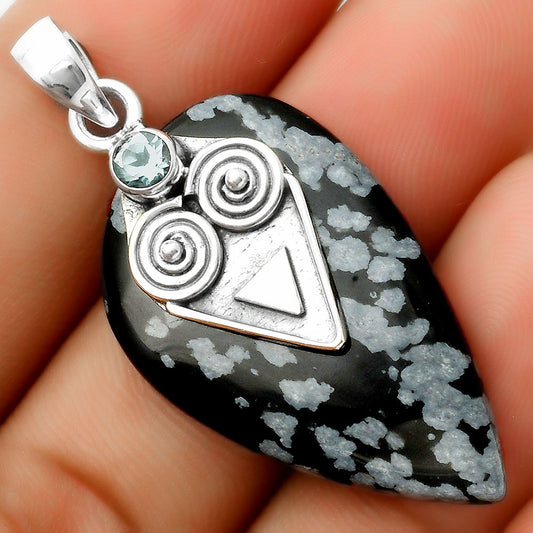 Snow Flake Obsidian & Sky Blue Topaz Pendant P-1247 SDP113669