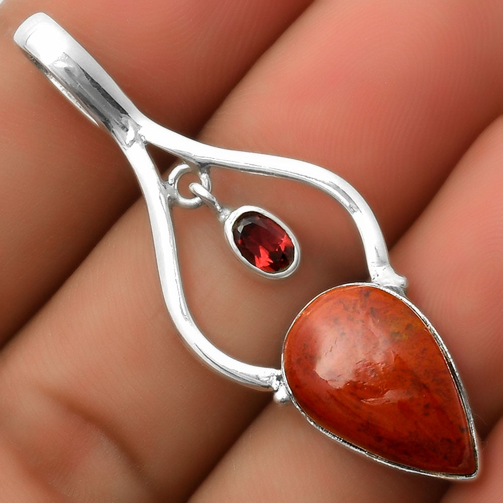 Natural Red Moss Agate & Garnet Pendant P-1648 SDP113705