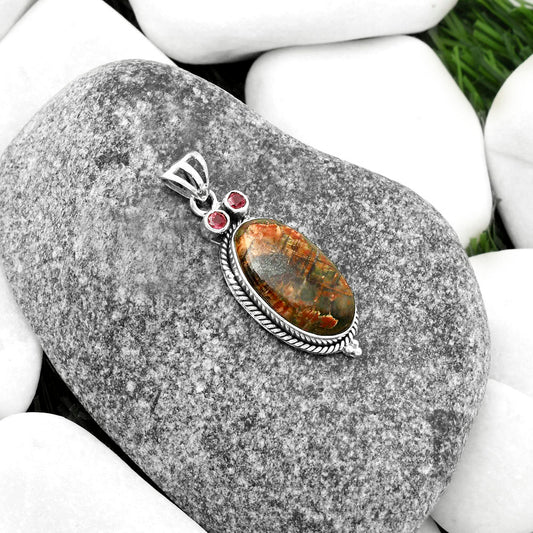 Owl - Natural Cherry Creek & Garnet Pendant P-1083 SDP114389