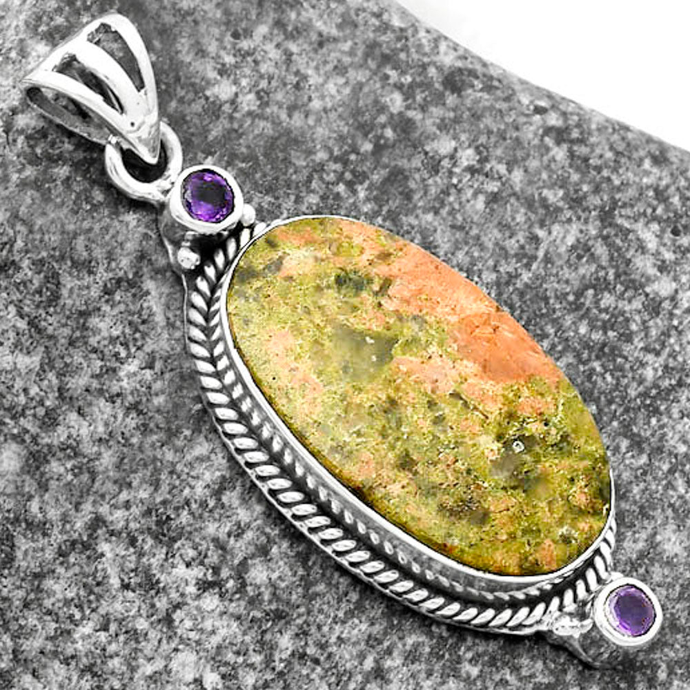 Natural Unakite & Amethyst Pendant P-1023 SDP114390