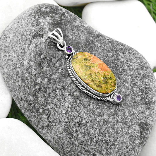 Natural Unakite & Amethyst Pendant P-1023 SDP114390