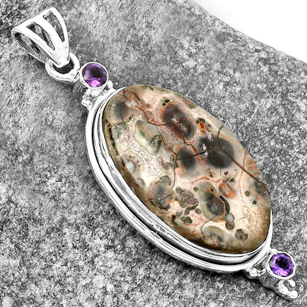 Natural Leopard Skin Jasper & Amethyst Pendant P-1023 SDP114414