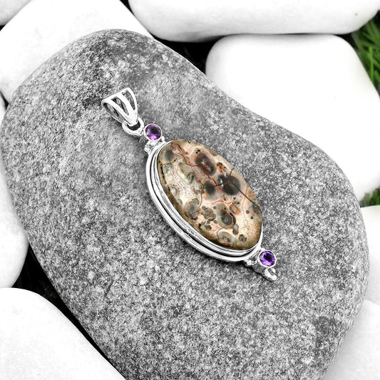 Natural Leopard Skin Jasper & Amethyst Pendant P-1023 SDP114414
