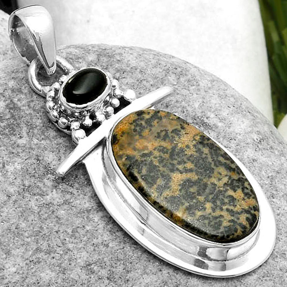 Russian Honey Dendrite Opal & Black Onyx Pendant P-1289 SDP114478