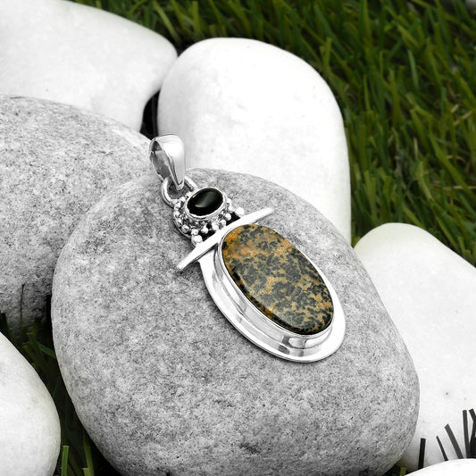 Russian Honey Dendrite Opal & Black Onyx Pendant P-1289 SDP114478
