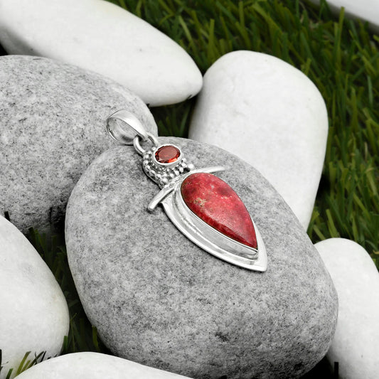 Natural Pink Thulite Norway & Garnet Pendant P-1289 SDP114485