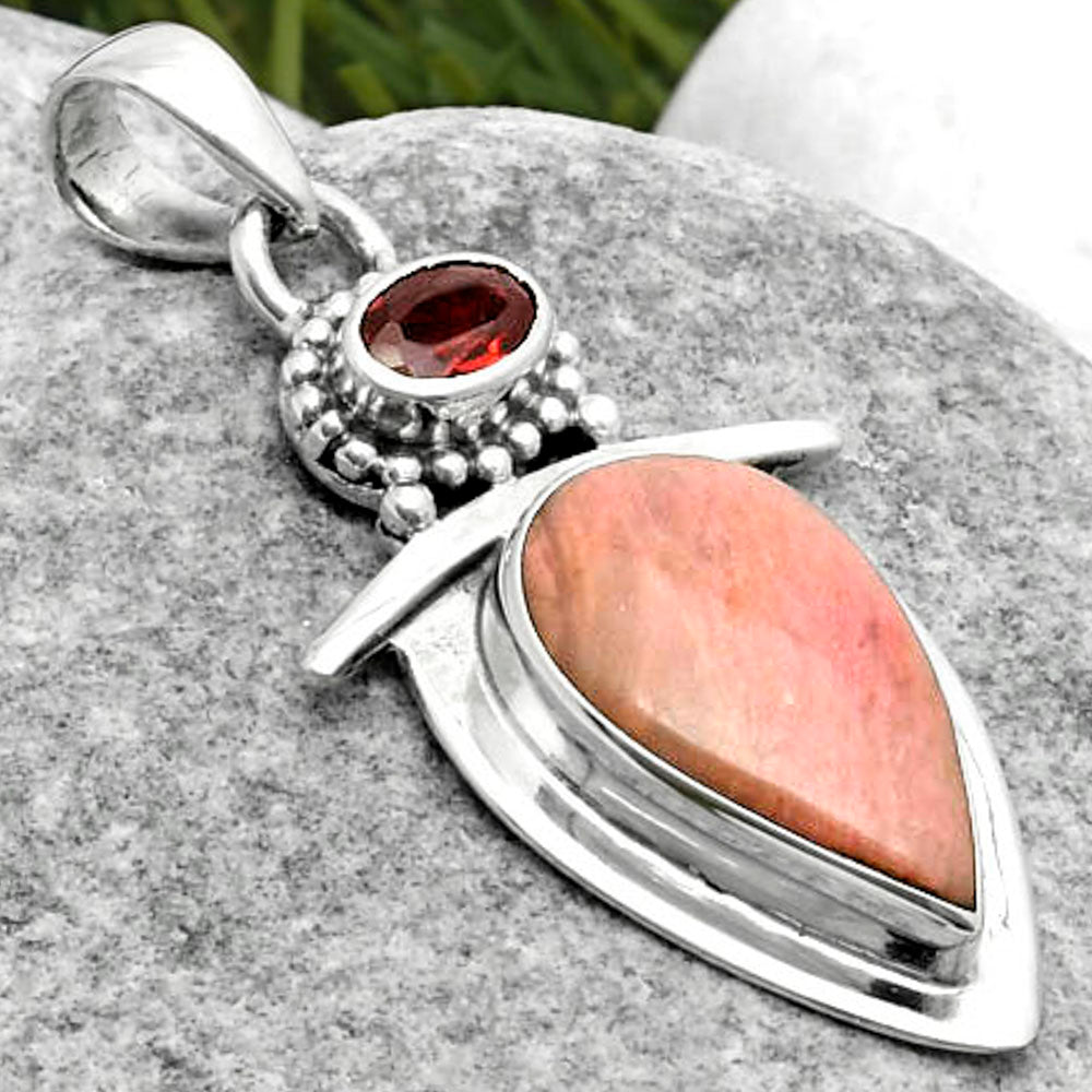 Natural Pink Tulip Quartz & Garnet Pendant P-1289 SDP114517