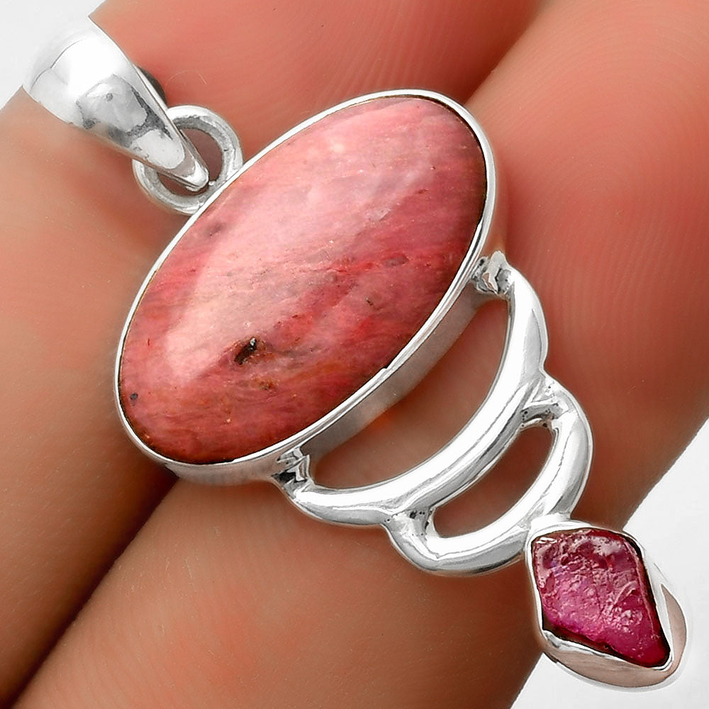 Pink Tulip Quartz & Pink Tourmaline Rough Pendant P-1693 SDP114617