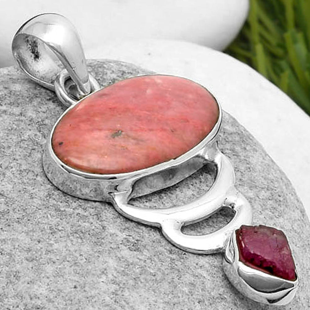 Pink Tulip Quartz & Pink Tourmaline Rough Pendant P-1693 SDP114617