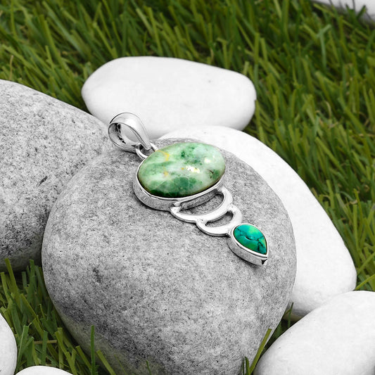 Dendritic Chrysoprase & Turquoise Magnesite Pendant P-1693 SDP114623