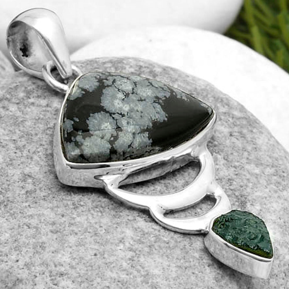 Snow Flake Obsidian & Tektite Rough Pendant P-1693 SDP114631