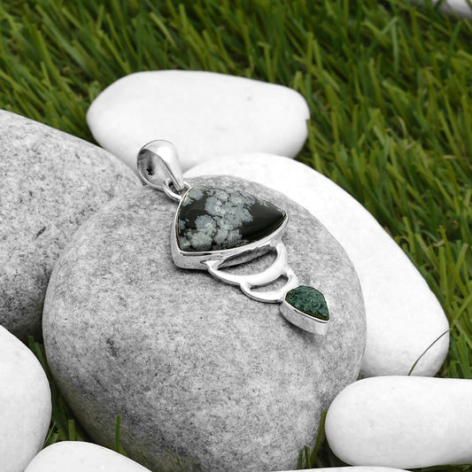 Snow Flake Obsidian & Tektite Rough Pendant P-1693 SDP114631