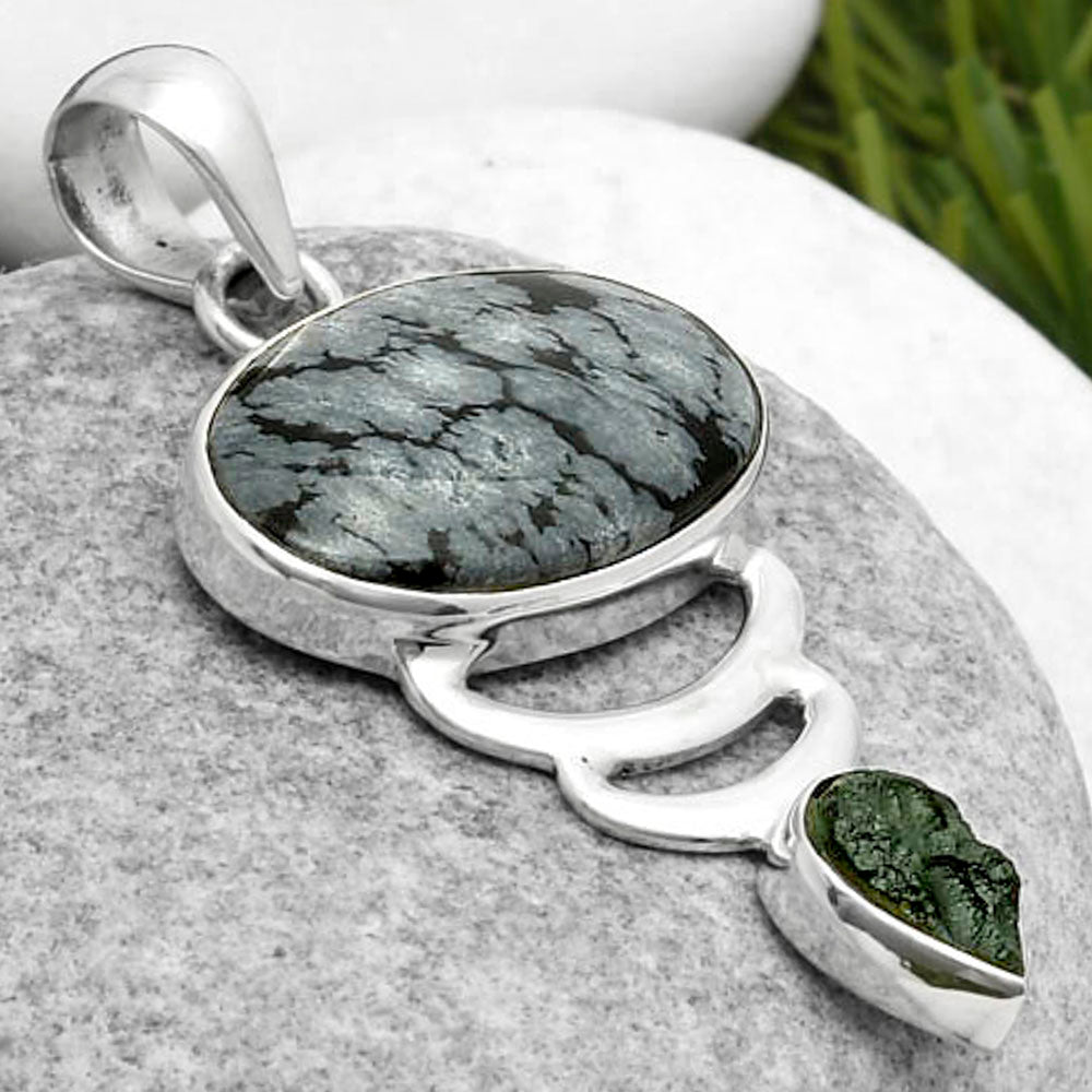 Snow Flake Obsidian & Tektite Rough Pendant P-1693 SDP114634