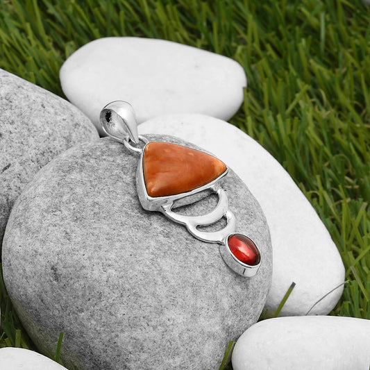 Natural Red Mookaite & Garnet Pendant P-1693 SDP114639