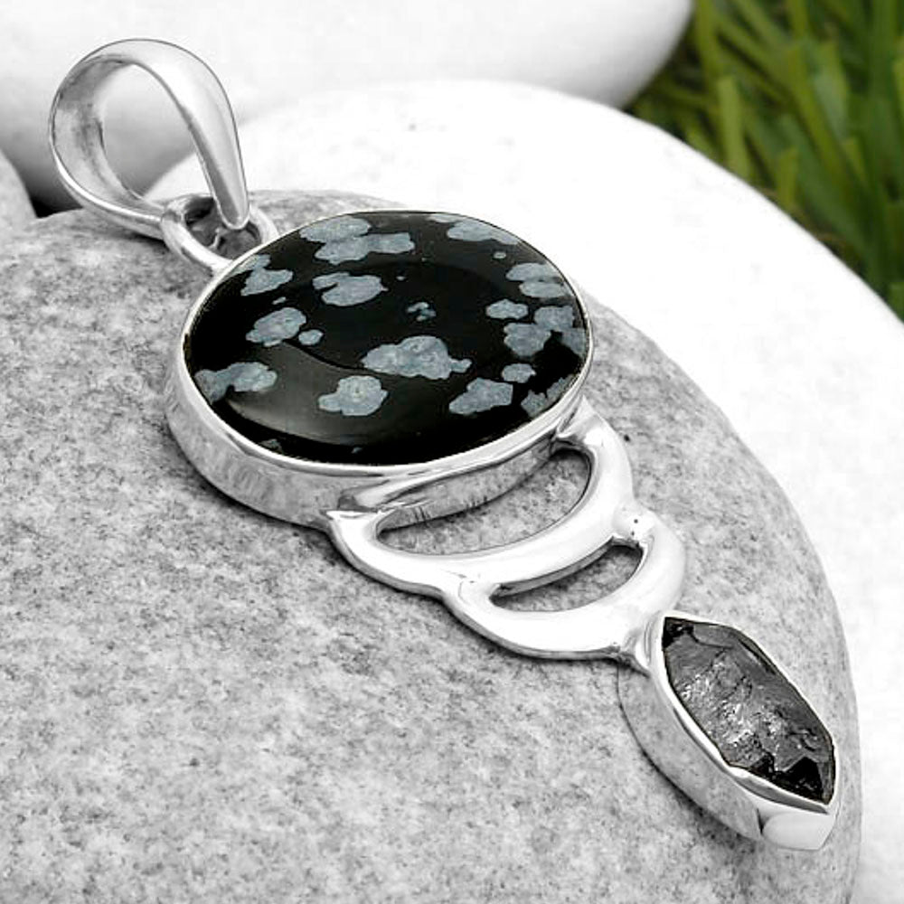 Snow Flake Obsidian & Herkimer Diamond Pendant P-1693 SDP114646