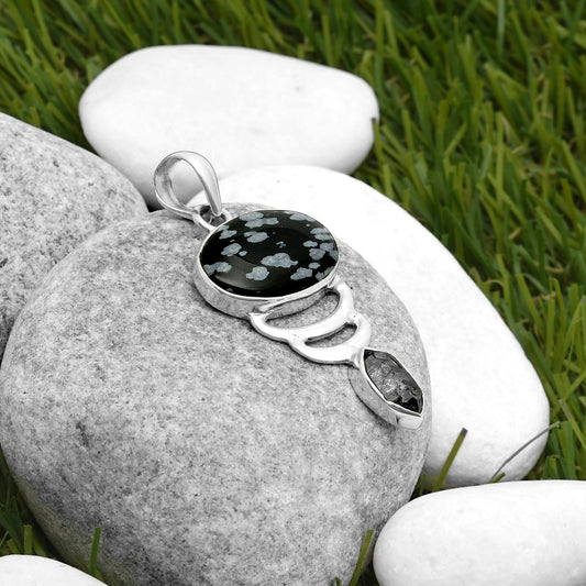 Snow Flake Obsidian & Herkimer Diamond Pendant P-1693 SDP114646