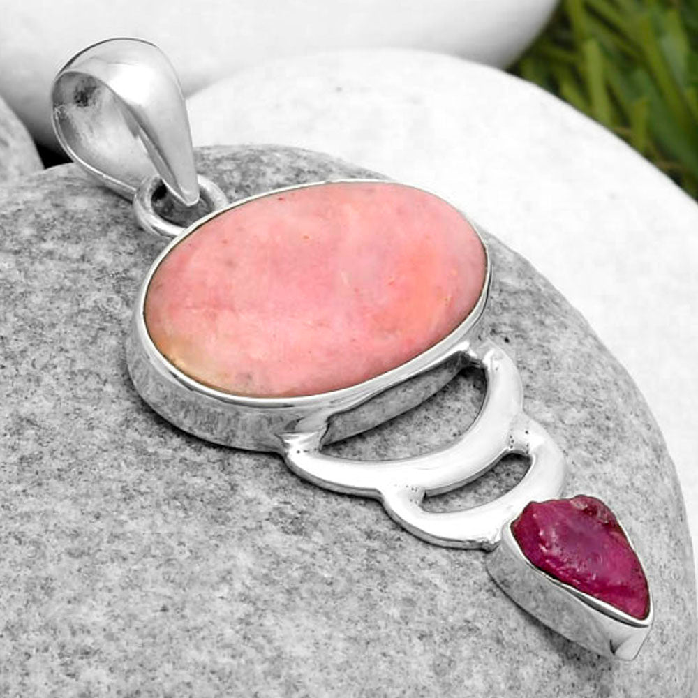 Pink Tulip Quartz & Pink Tourmaline Rough Pendant P-1693 SDP114647
