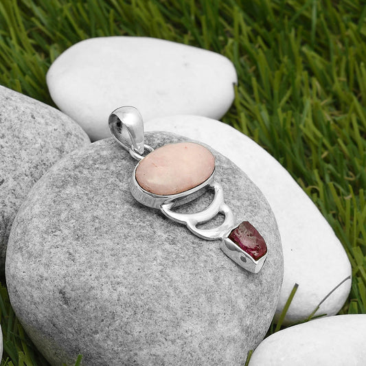 Pink Scolecite & Pink Tourmaline Rough Pendant P-1693 SDP114653