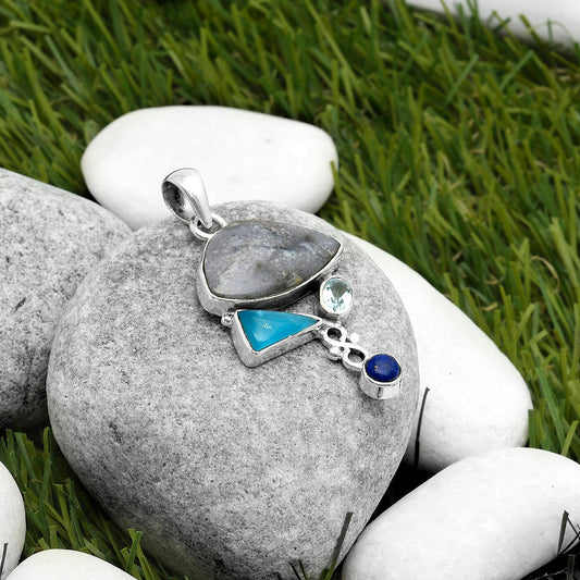 Arizona Burro Creek Jasper, Smithsonite, Topaz & Lapis Pendant P-1602 SDP114718