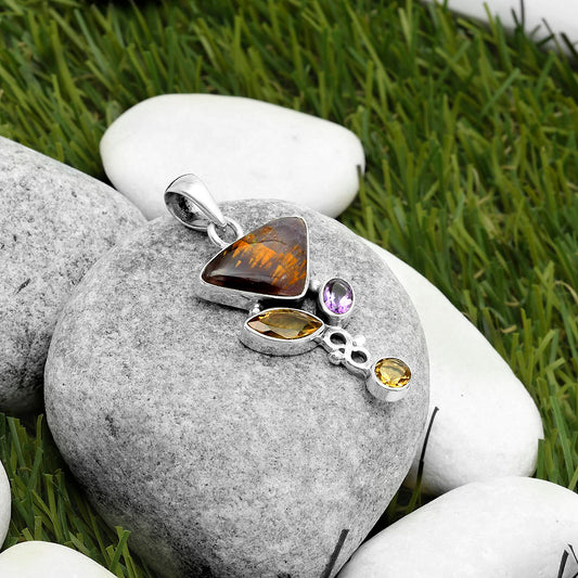 Cacoxenite Super Seven 7 Mineral, Citrine & Amethyst Pendant P-1602 SDP114719