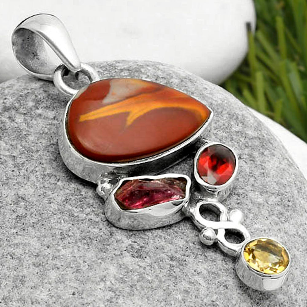 Noreena Jasper, Pink Tourmaline Rough, Garnet & Citrine Silver Pendant P-1602 SDP114720