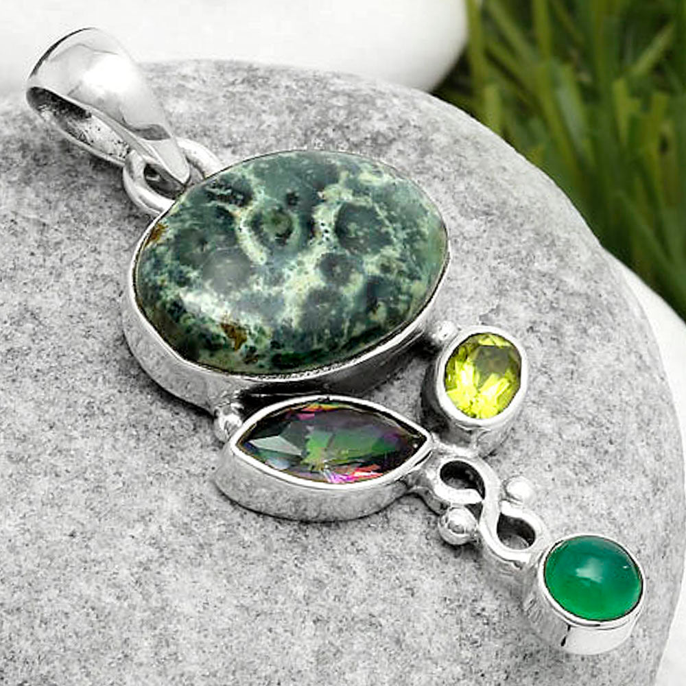 Star Galaxy Jasper, Mystic Topaz, Peridot & Green Onyx Pendant P-1602 SDP114728
