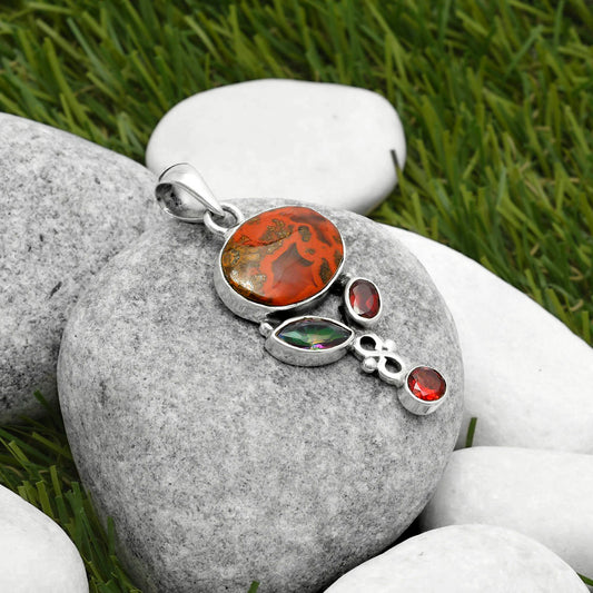 Rare Cady Mountain Agate, Mystic Topaz & Garnet Pendant P-1602 SDP114738
