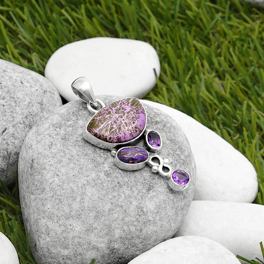 Purpurite, Copper Purple Turquoise & Amethyst Pendant P-1602 SDP114743