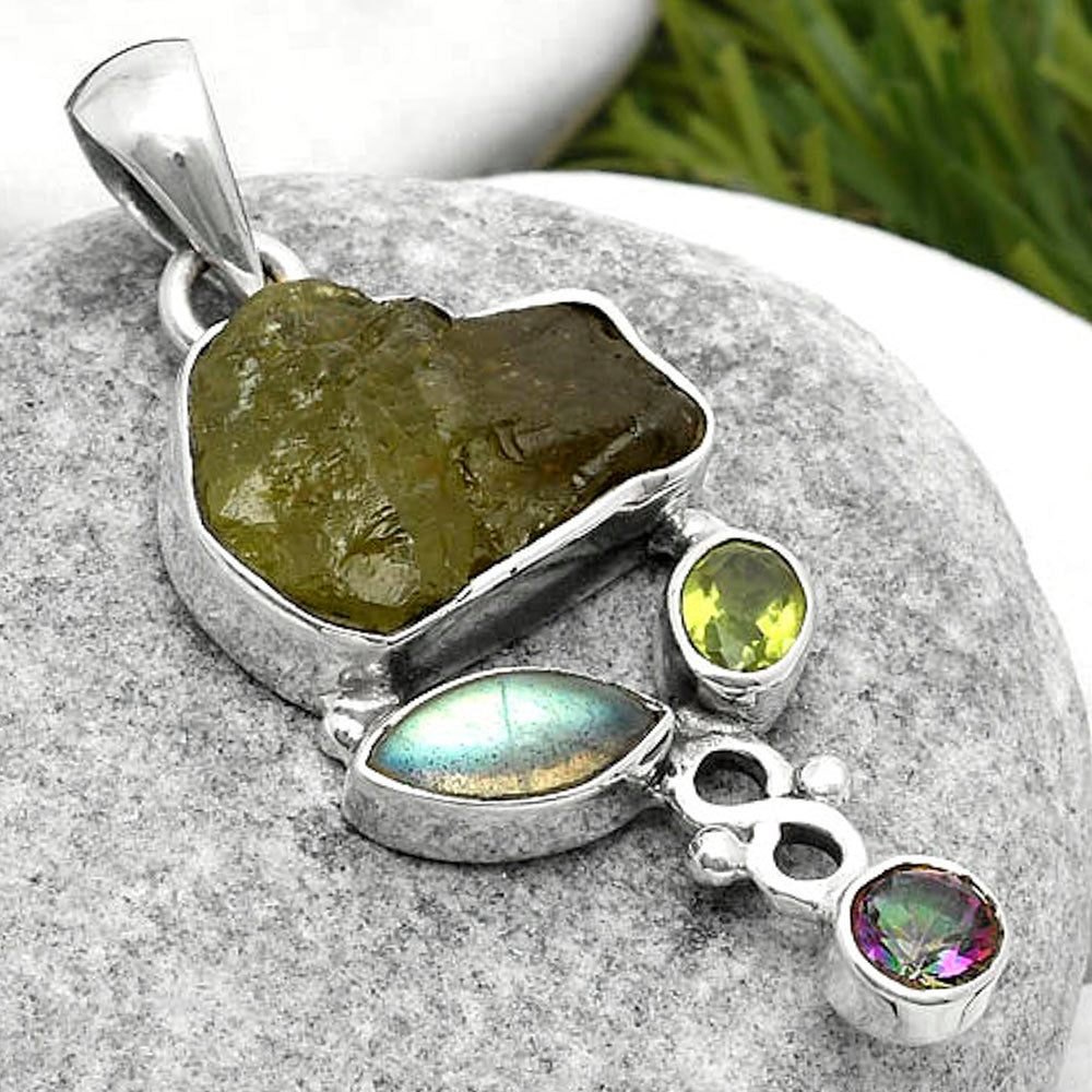 Kornerupine Rough, Labradorite, Peridot & Mystic Topaz Pendant P-1602 SDP114747