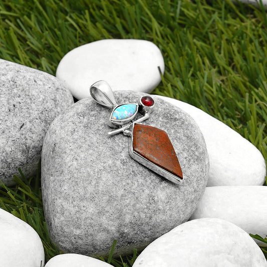Red Moss Agate, Fire Opal & Garnet Pendant P-1708 SDP114756