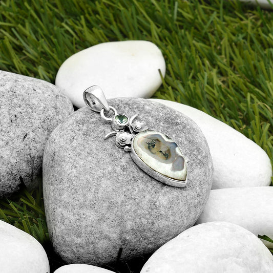 Tube Moss Agate & Sky Blue Topaz Pendant P-1695 SDP114766