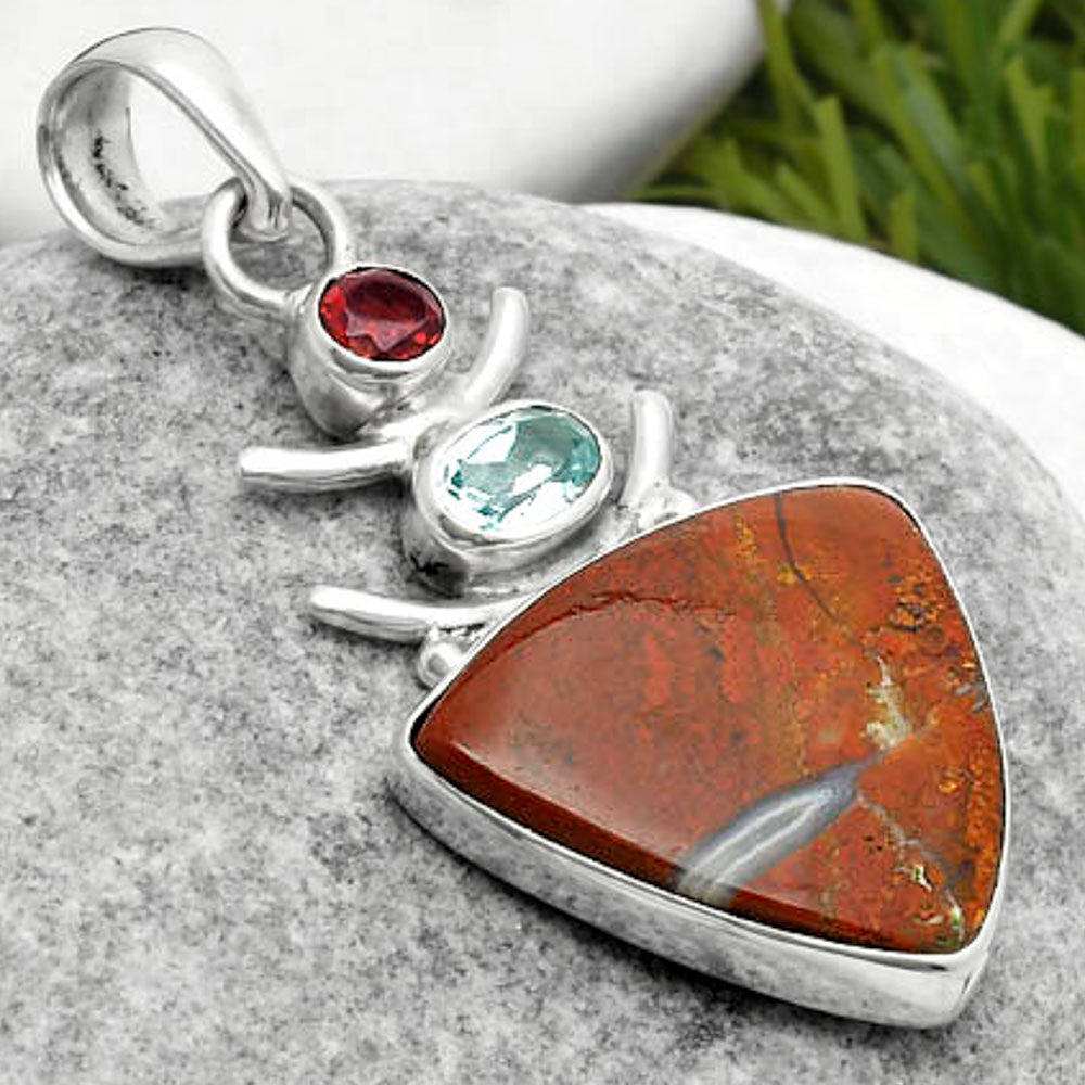 Red Moss Agate, Sky Blue Topaz & Garnet Pendant P-1593 SDP114773