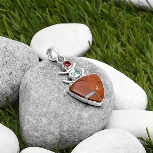 Red Moss Agate, Sky Blue Topaz & Garnet Pendant P-1593 SDP114773