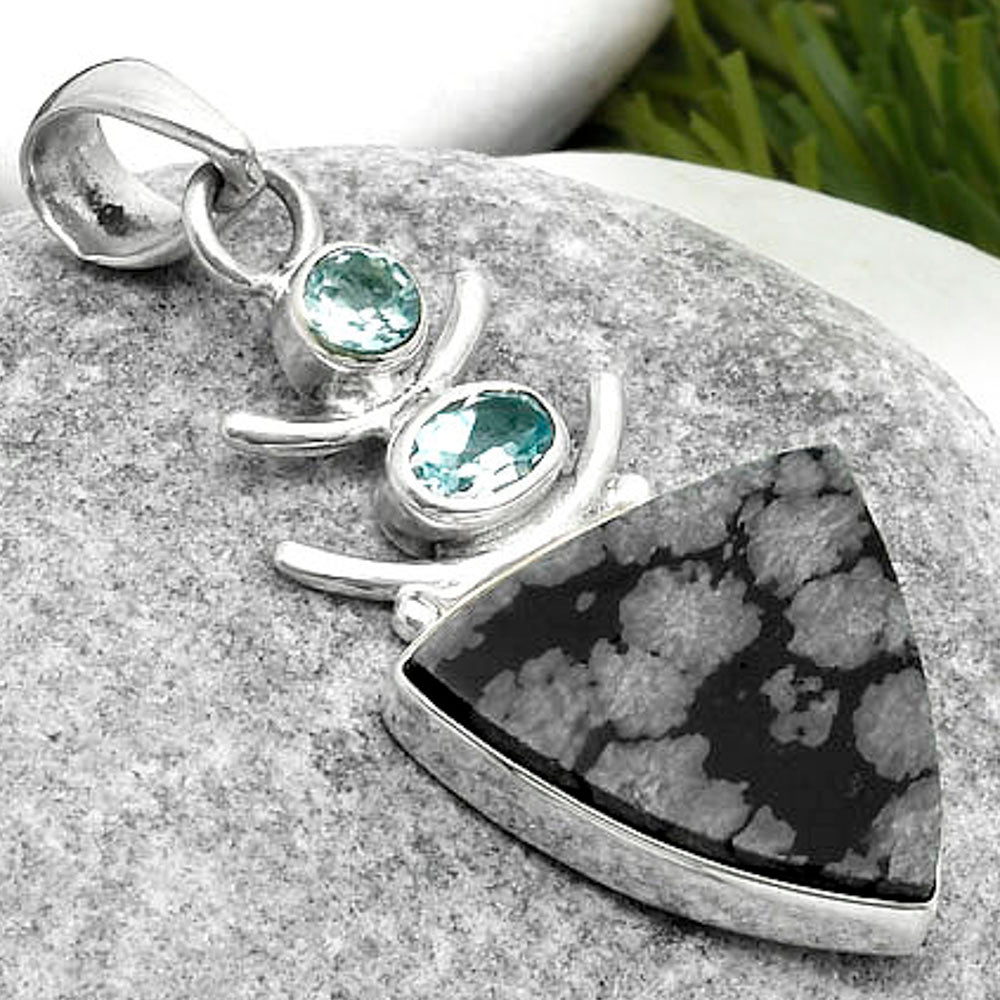 Snow Flake Obsidian & Sky Blue Topaz Pendant P-1593 SDP114780