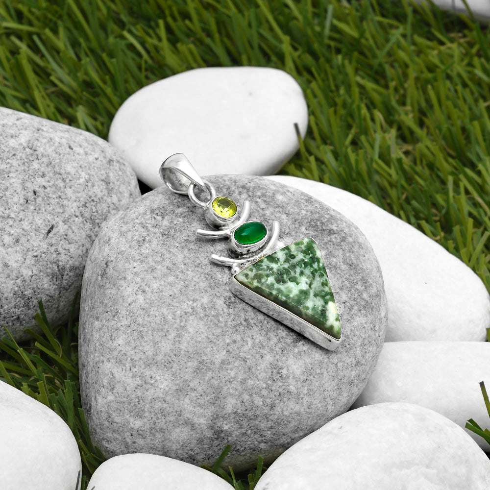 Natural Dioptase, Green Onyx & Peridot Pendant P-1593 SDP114783