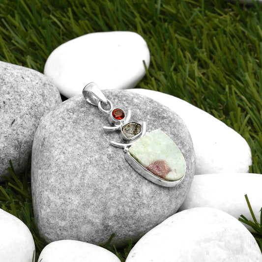 Pink Tourmaline in Quartz, Herkimer Diamond & Garnet Pendant P-1593 SDP114787