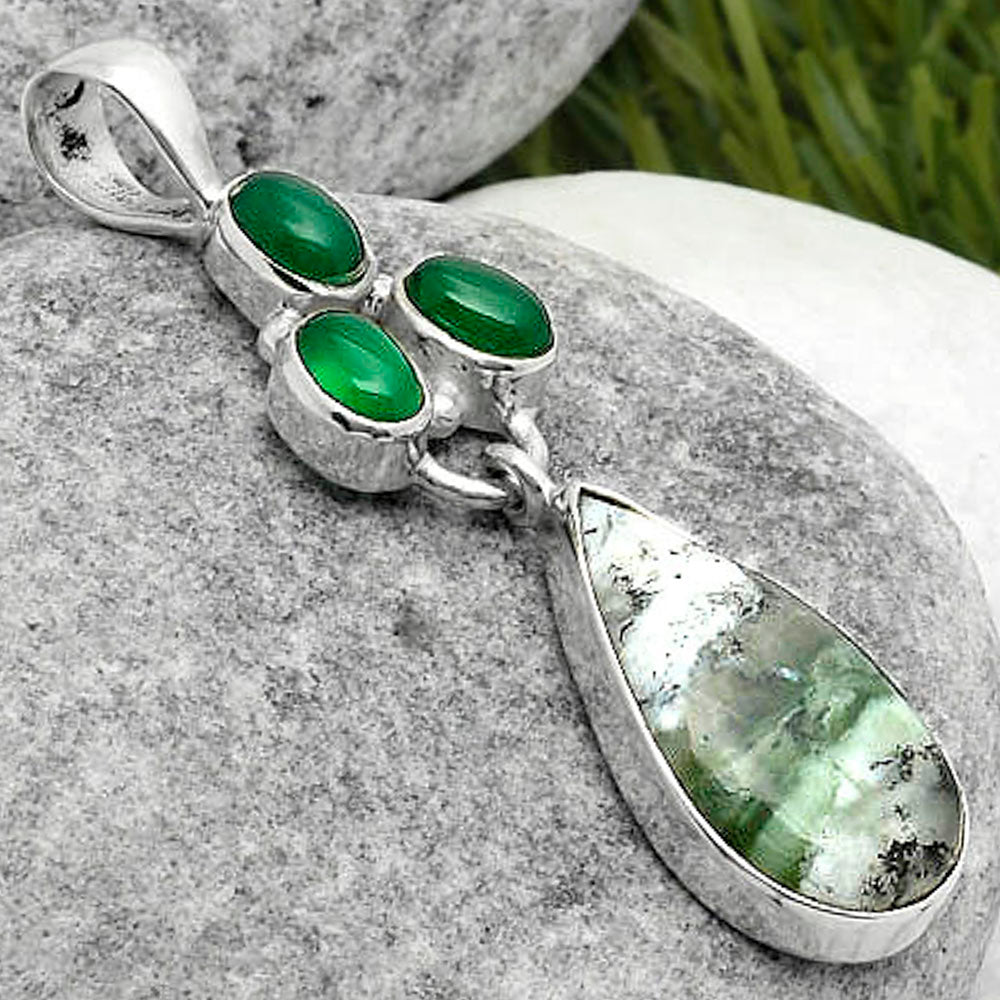 Dendritic Chrysoprase - Africa & Green Onyx Pendant P-1203 SDP114882