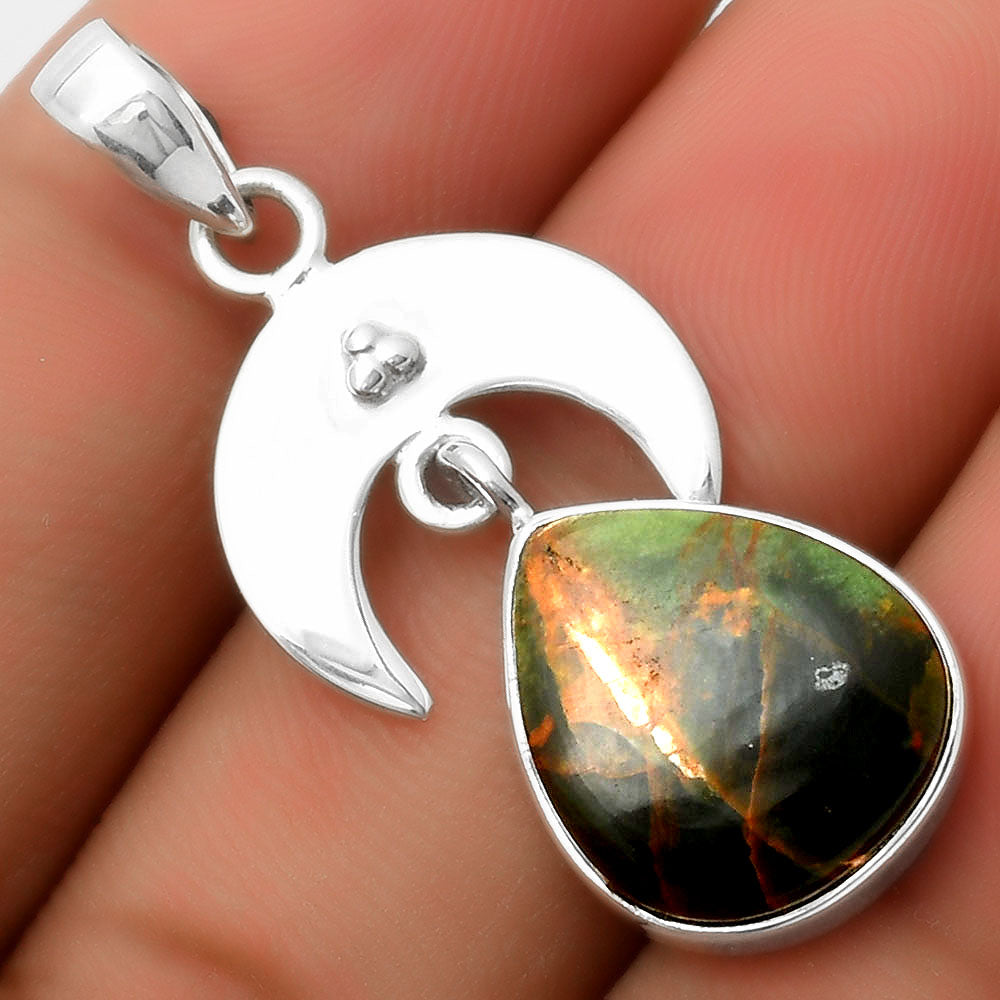Crescent Moon - Turkish Rainforest Chrysocolla Pendant P-1133 SDP114914
