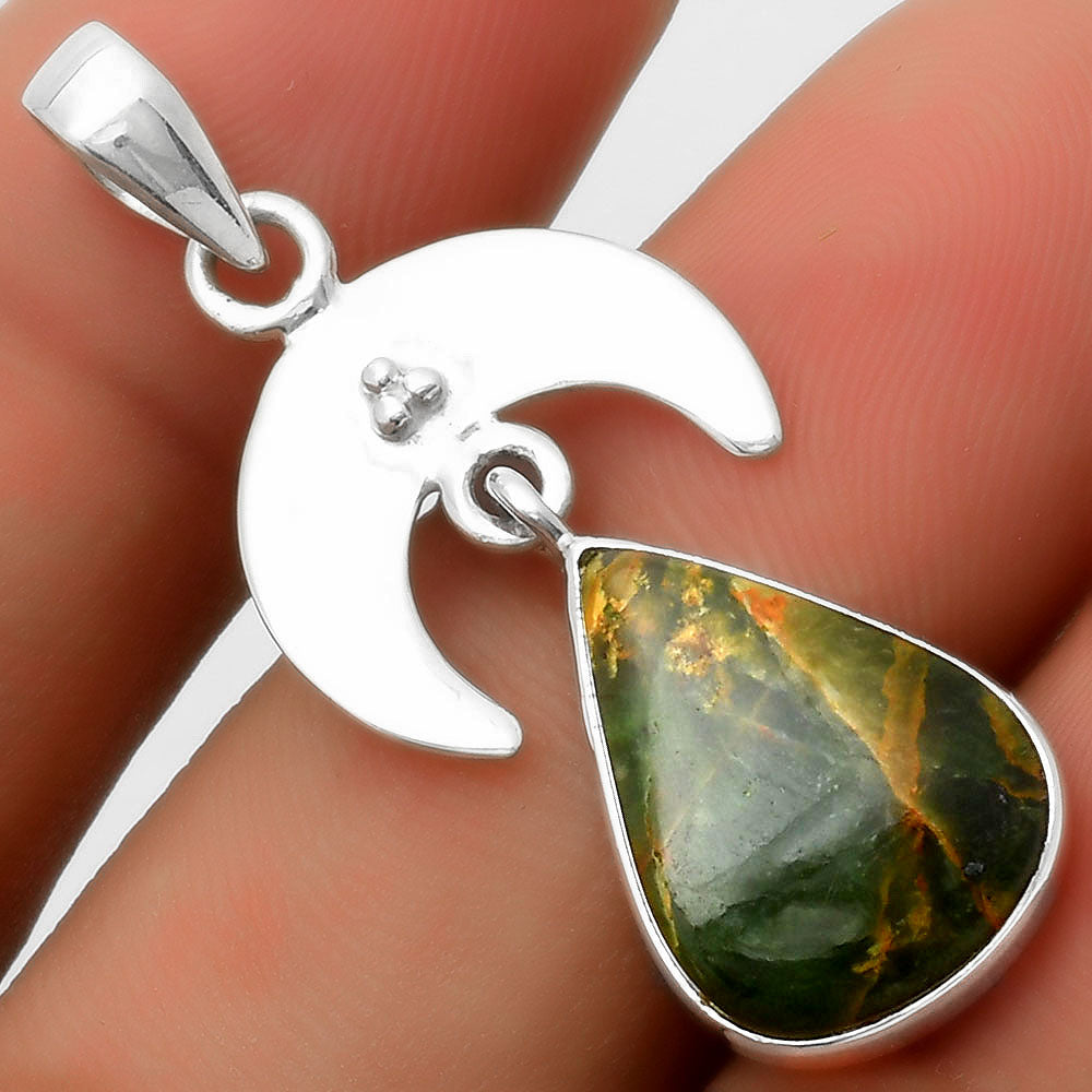 Crescent Moon - Turkish Rainforest Chrysocolla Pendant P-1133 SDP114929