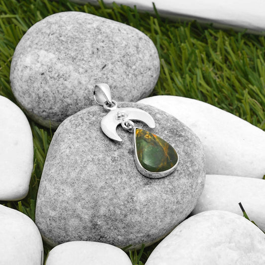 Crescent Moon - Turkish Rainforest Chrysocolla Pendant P-1133 SDP114929