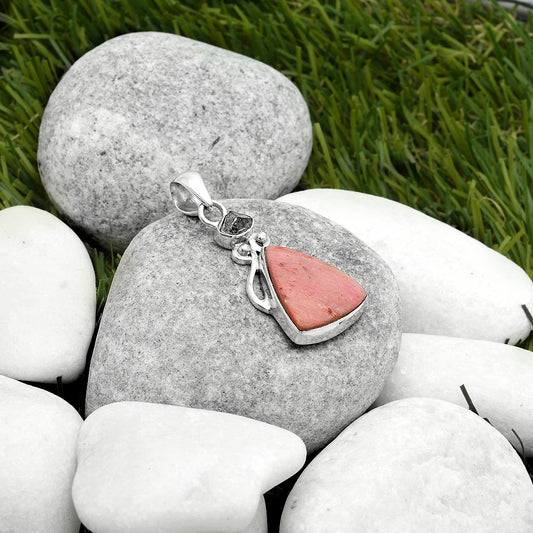 Pink Tulip Quartz & Herkimer Diamond Pendant P-1571 SDP114946