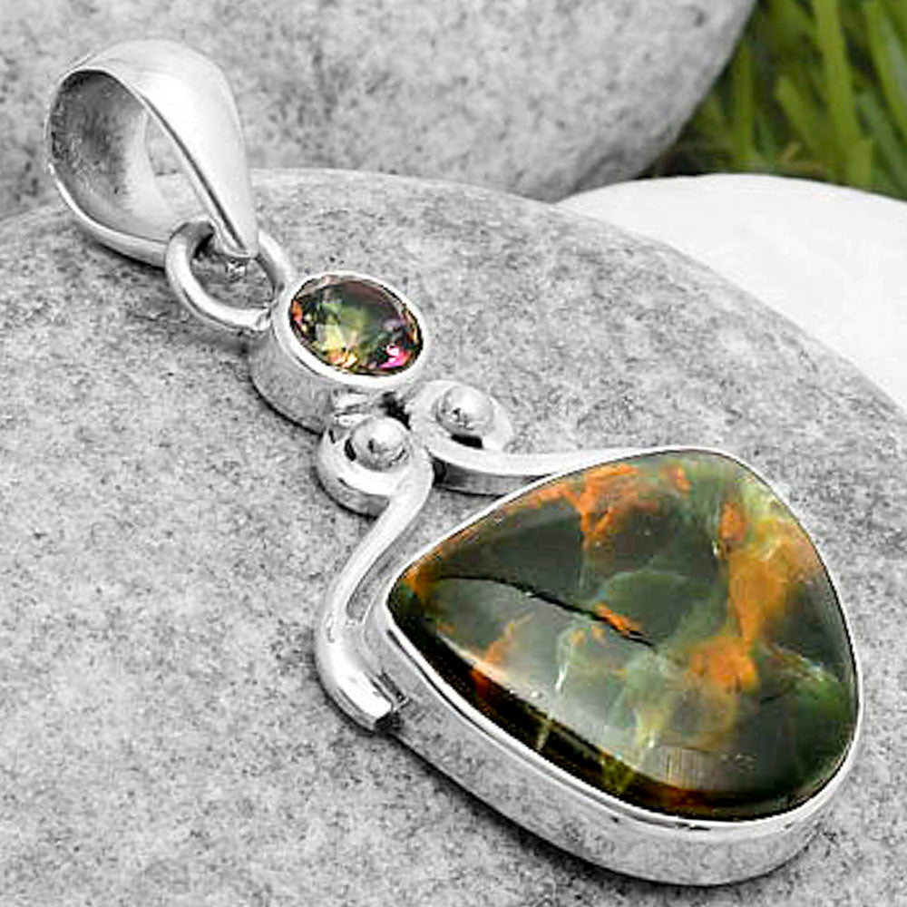 Turkish Rainforest Chrysocolla & Mystic Topaz Pendant P-1571 SDP114947