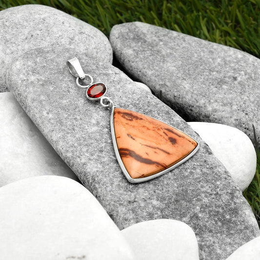 Natural Indian Paint Gemstone & Garnet Pendant P-1098 SDP115075